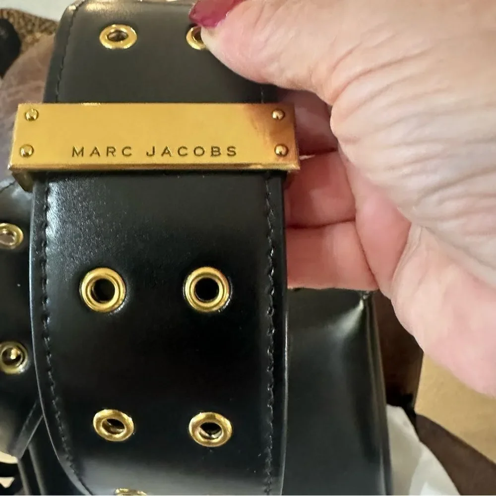 NEW Marc Jacobs Black  Polished Leather Double J St Marc Satchel Crossbody